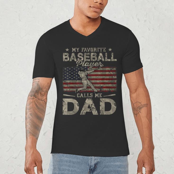 My Favorite Baseball Player Calls Me Dad Father's Day Men's V-Neck T-Shirt