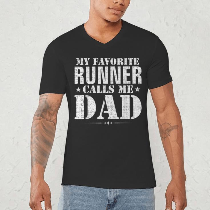 My Favorite Runner Calls Me Dad Father's Day Men's V-Neck T-Shirt