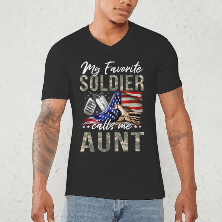 My Favorite Soldier Calls Me Aunt US Army Graduation Aunt Men's V-Neck T-Shirt