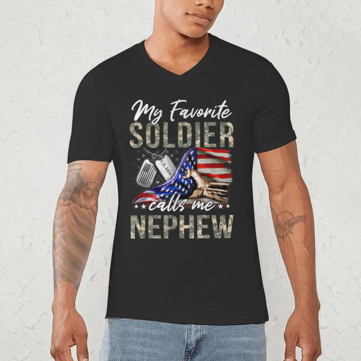 My Favorite Soldier Calls Me Nephew Army Graduation Nephew Men's V-Neck T-Shirt