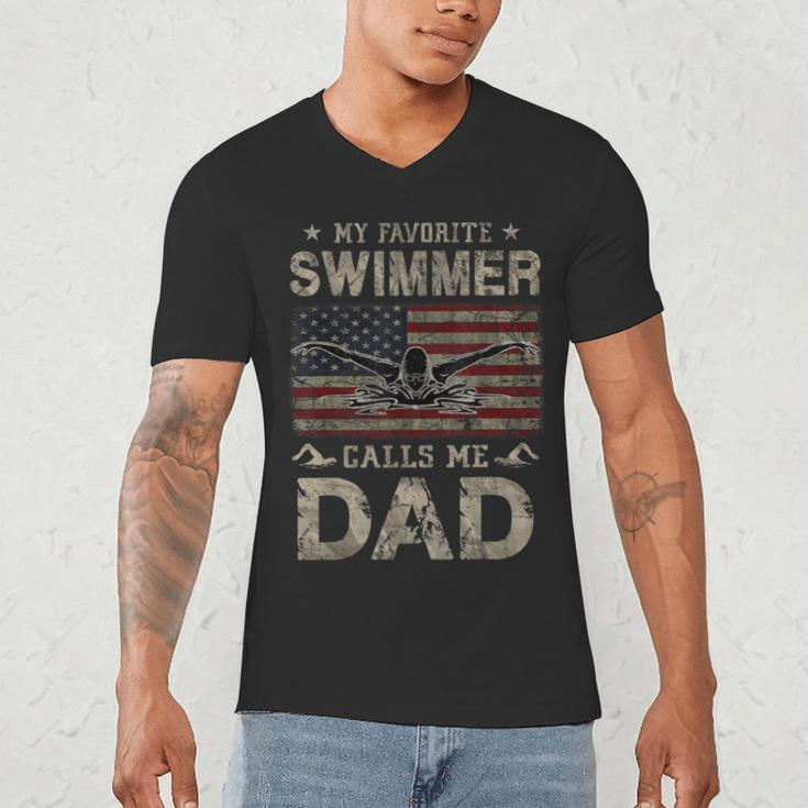 My Favorite Swimmer Calls Me Dad Fathers Day Men's V-Neck T-Shirt