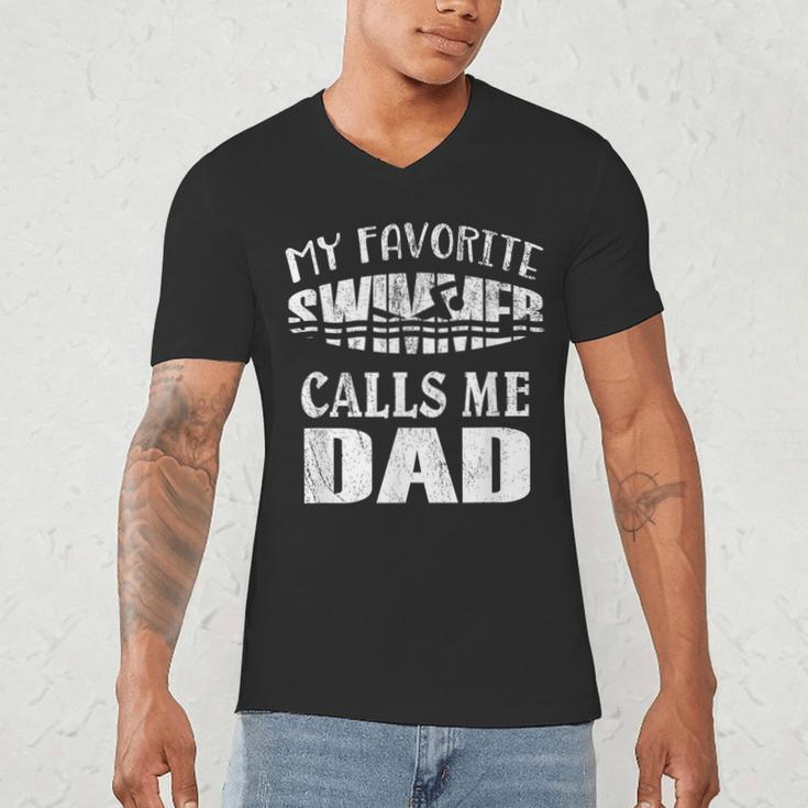 My Favorite Swimmer Calls Me Dad Vintage Swim Pool Men's V-Neck T-Shirt