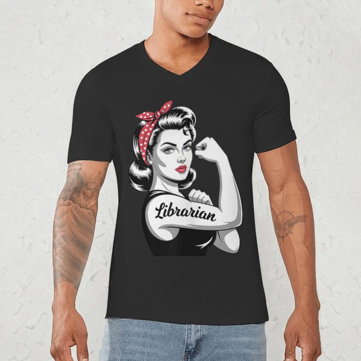 Female Librarian Rosie Riveter Book Guardian Woman Men's V-Neck T-Shirt