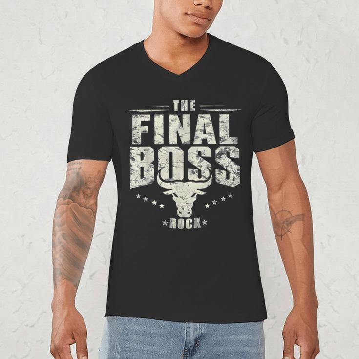 The Final Boss Vintage Rock Bull Fun Tee For Strong Dads Men's V-Neck T-Shirt The Final Boss Vintage Rock Bull Fun Tee For Strong Dads Men's V-Neck T-Shirt