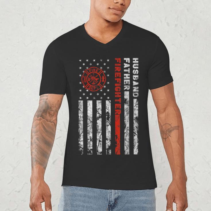 Firefighter Husband Father Fireman For Dad Men's V-Neck T-Shirt