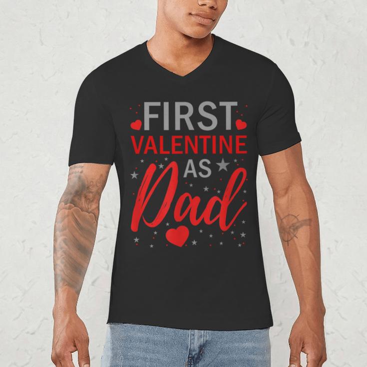 My First Valentine As Dad 2025 For a Proud New Father Men's V-Neck T-Shirt