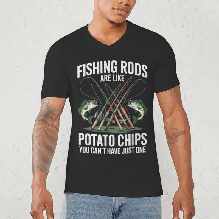 Fishing Rods Are Like Potato Chips Dad Fisherman Men's V-Neck T-Shirt