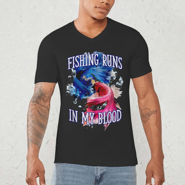 Fishing Runs In My Blood Introvert Hobby Antisocial Men's V-Neck T-Shirt Fishing Runs In My Blood Introvert Hobby Antisocial Men's V-Neck T-Shirt