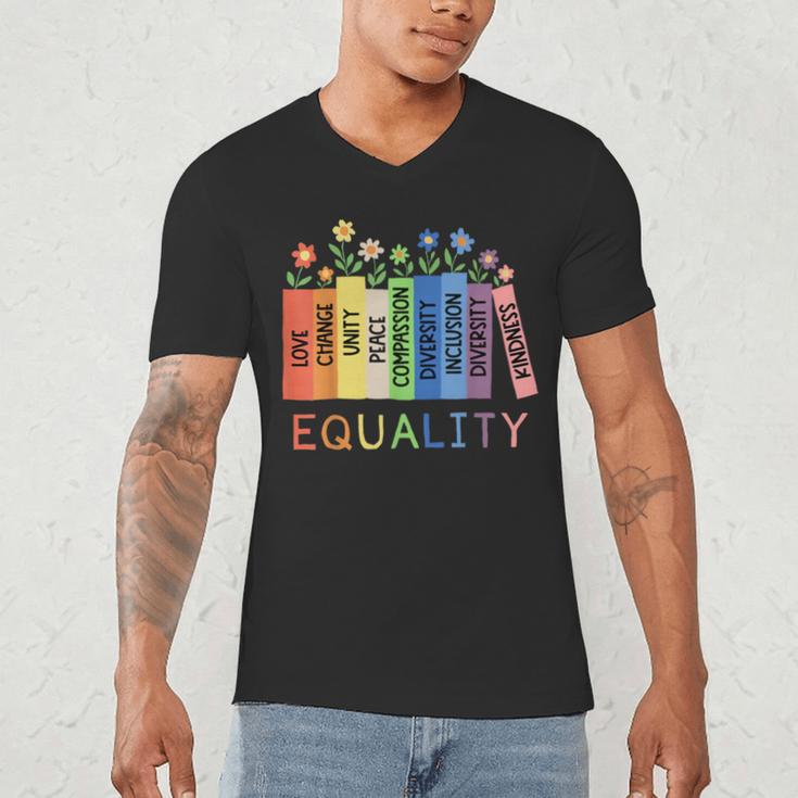 Floral Book Equality Human Rights Social Justice Peace Love Men's V-Neck T-Shirt