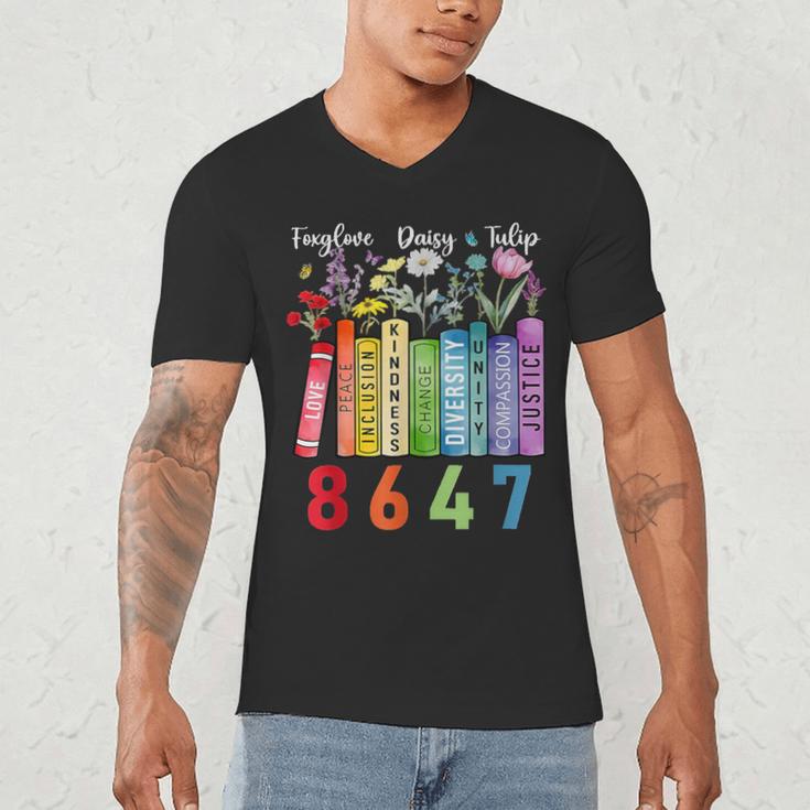 Floral Foxglove Daisy Tulip 8647 Books Lover Blooming Flower Men's V-Neck T-Shirt Floral Foxglove Daisy Tulip 8647 Books Lover Blooming Flower Men's V-Neck T-Shirt