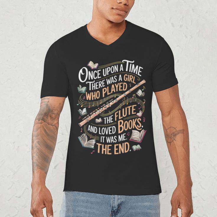 Flute And Books Marching Band Musician Flutist Flute Player Men's V-Neck T-Shirt