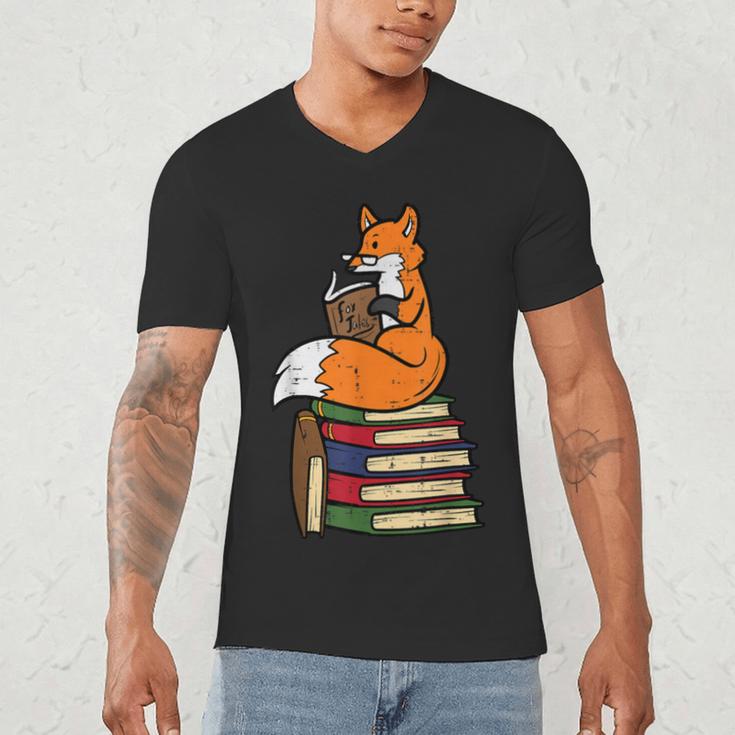 Fox Books Read Reading Librarian America Men Women Kids Men's V-Neck T-Shirt