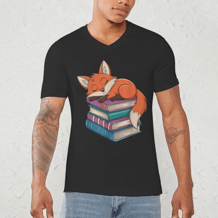 Fox Reading Book Pajama Sleep Men's V-Neck T-Shirt
