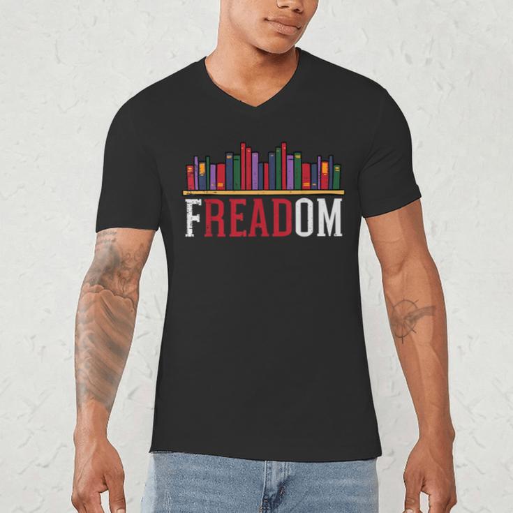 Freadom Shelf Read Reading Book Librarian Men Women Kids Men's V-Neck T-Shirt