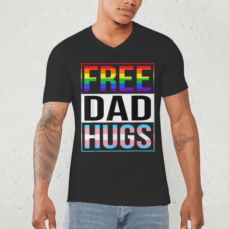 Free Dad Hugs LGBT Gay Pride Month Transgender Rainbow Flag Men's V-Neck T-Shirt