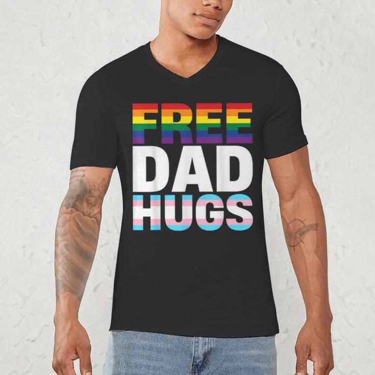 Free Dad Hugs Pride Flag Month LGBTQ Transgender Support Men's V-Neck T-Shirt