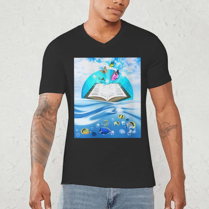 Frutiger Aero Aesthetic Tech Book Butterfly Men's V-Neck T-Shirt