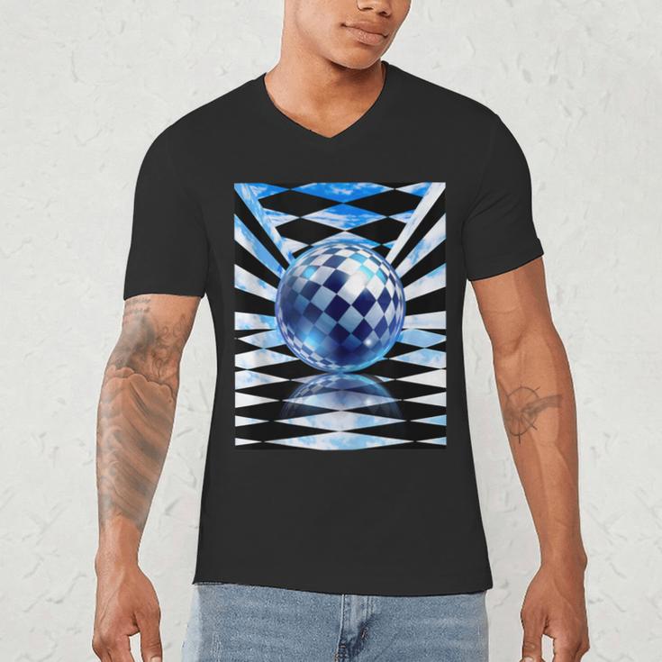 Frutiger Aero Aesthetic Tech Checkered Room Orb Sky Men's V-Neck T-Shirt Frutiger Aero Aesthetic Tech Checkered Room Orb Sky Men's V-Neck T-Shirt