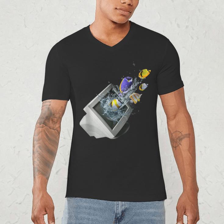 Frutiger Aero Aesthetic Tech Computer Aquarium Fishes Men's V-Neck T-Shirt