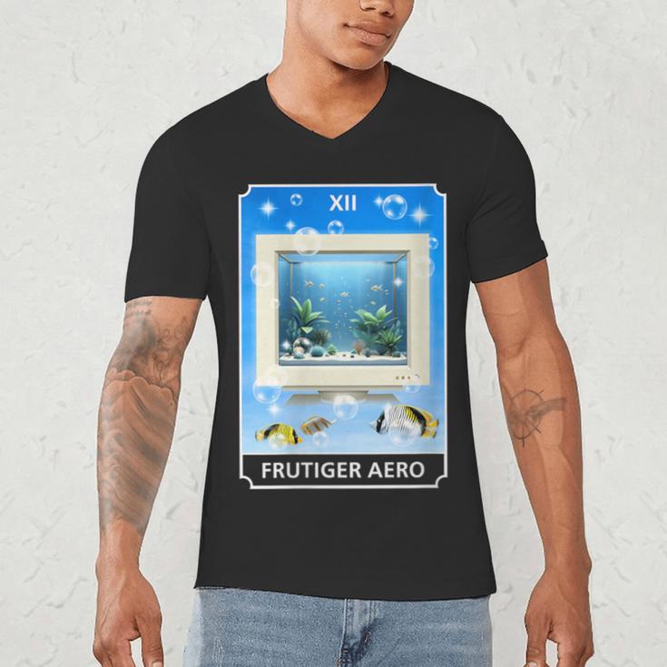 Frutiger Aero Aesthetic Tech Computer Aquarium Tarot Card Men's V-Neck T-Shirt