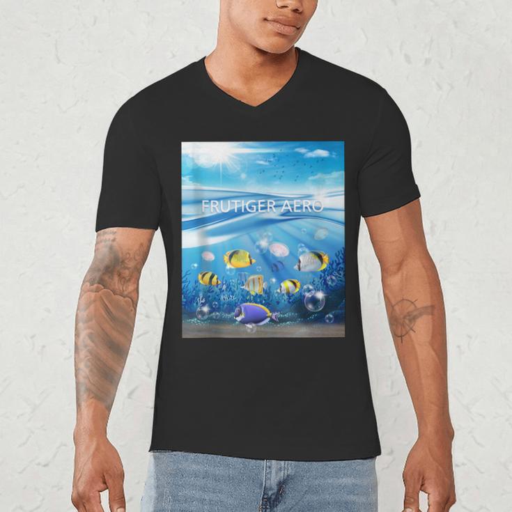 Frutiger Aero Aesthetic Tech Ocean Underwater Fishes Men's V-Neck T-Shirt