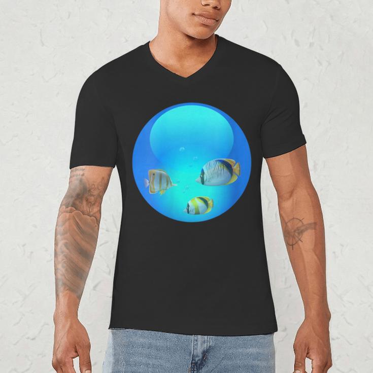Frutiger Aero Aesthetic Tech Orb Fishes Men's V-Neck T-Shirt