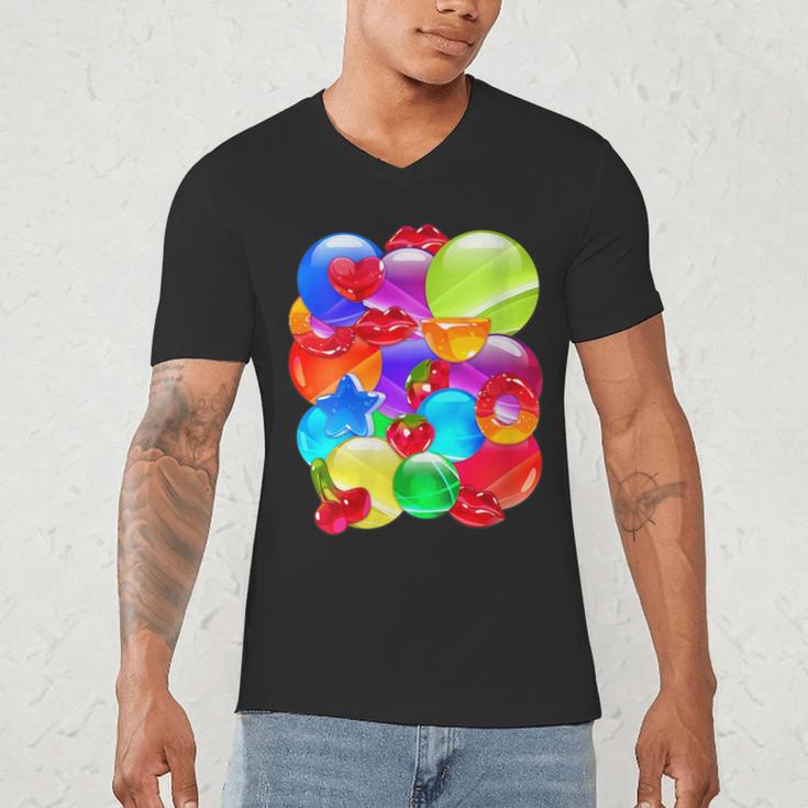 Frutiger Aero Aesthetic Tech Orb Pattern Heart Cherry Lips Men's V-Neck T-Shirt Frutiger Aero Aesthetic Tech Orb Pattern Heart Cherry Lips Men's V-Neck T-Shirt