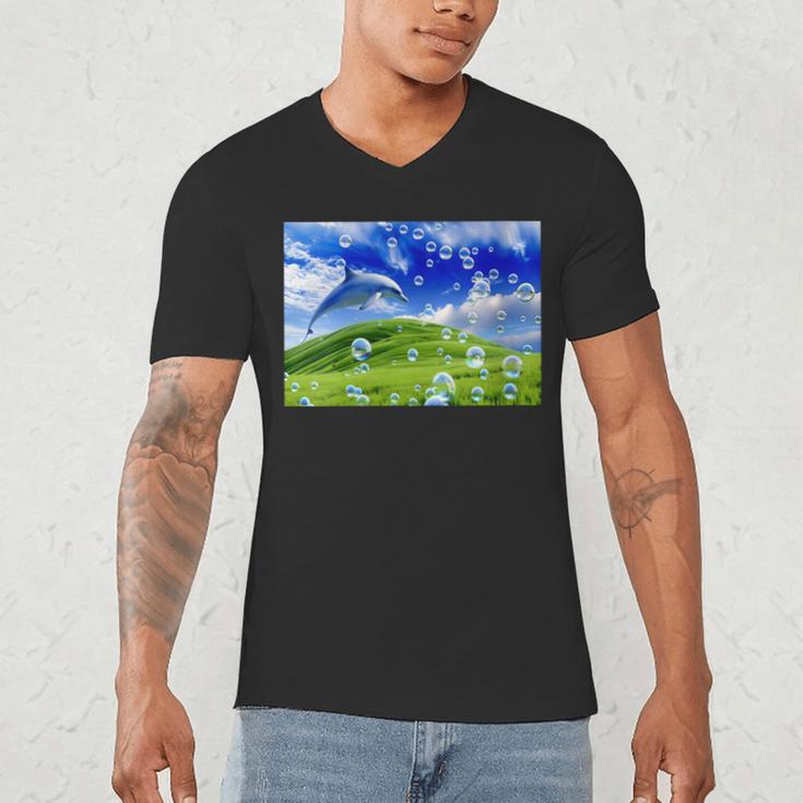 Frutiger Aero Dolphin Meadow Aesthetic Y2k 2000s Ironic Men's V-Neck T-Shirt Frutiger Aero Dolphin Meadow Aesthetic Y2k 2000s Ironic Men's V-Neck T-Shirt