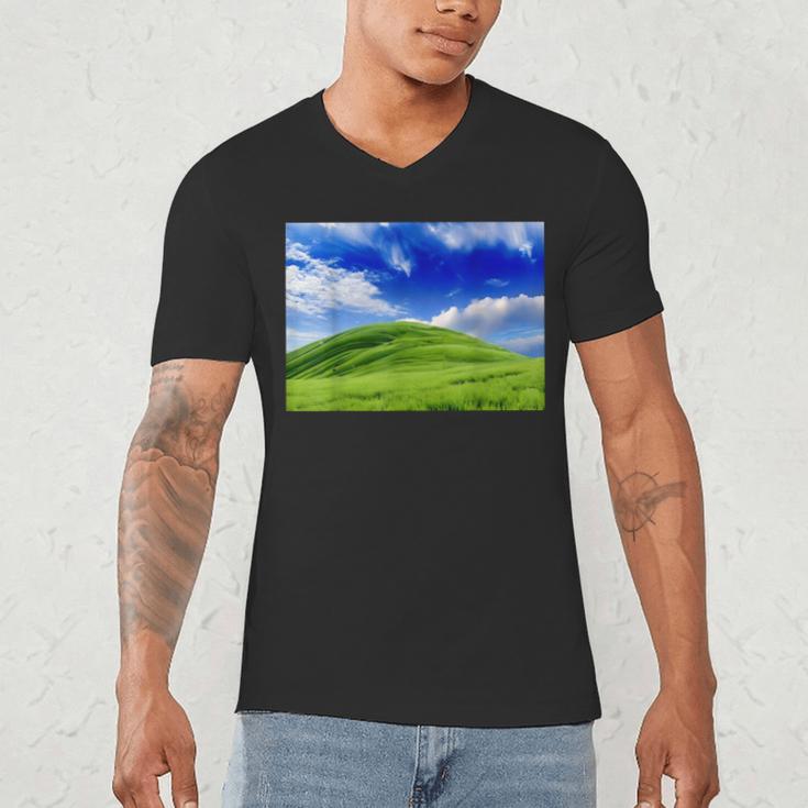 Frutiger Aero Meadow Aesthetic Y2k 2000s Ironic Nostalgic Men's V-Neck T-Shirt