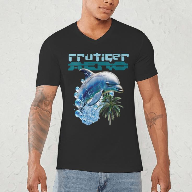 Frutiger Aero Splashy Dolphin Y2k Aesthetic Graphic Men's V-Neck T-Shirt Frutiger Aero Splashy Dolphin Y2k Aesthetic Graphic Men's V-Neck T-Shirt