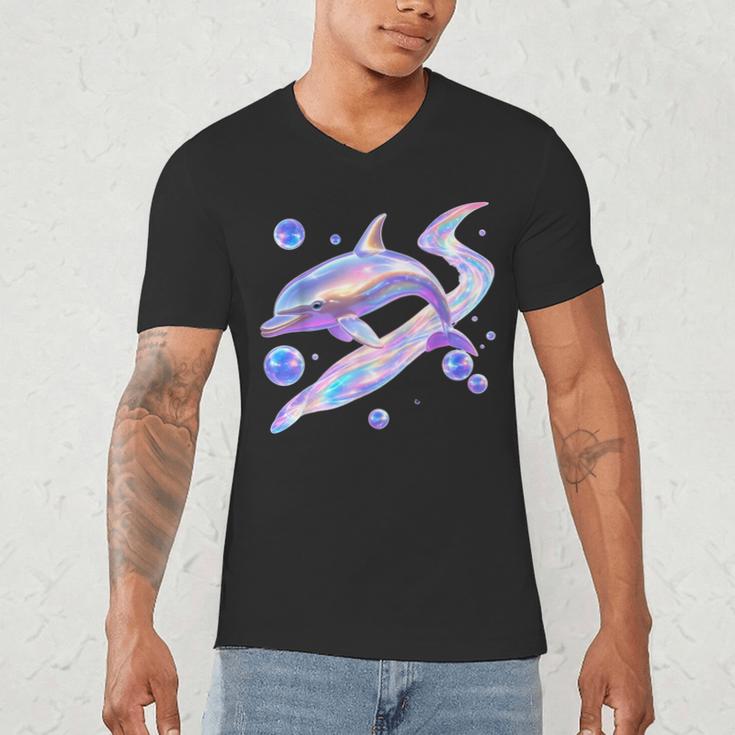 Frutiger Aero Y2K Chrome Dolphin Men's V-Neck T-Shirt