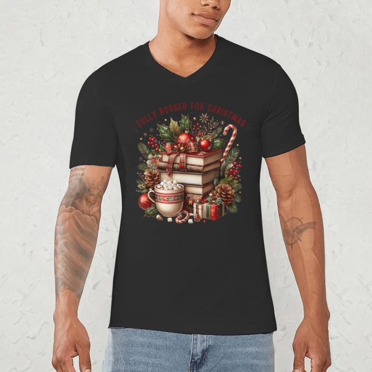 Fully Booked For Christmas Cozy Holiday Books Winter Reading Men's V-Neck T-Shirt