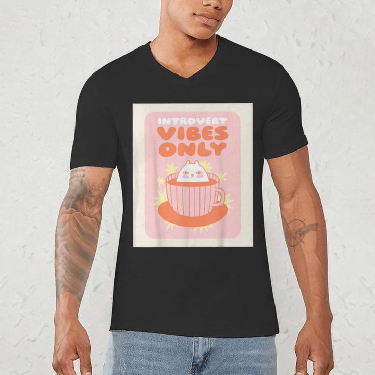 Fun Cool Cute Introvert Cat Character Quote Tea Cup For Men Women Men's V-Neck T-Shirt