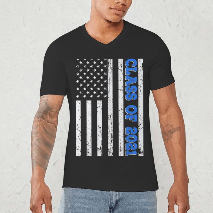 Funny Class Of 2021 American Flag Senior Graduation Men's V-Neck T-Shirt
