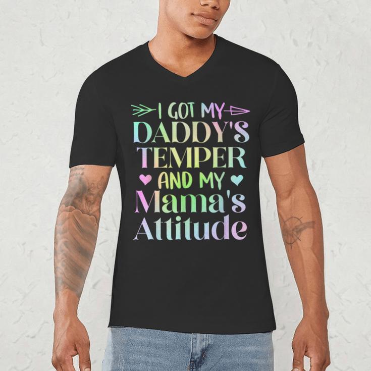 Funny Family Saying Apparel I GOT MY DADDY'S TEMPER And My Mama's Attitude Kids Men's V-Neck T-Shirt Funny Family Saying Apparel I GOT MY DADDY'S TEMPER And My Mama's Attitude Kids Men's V-Neck T-Shirt