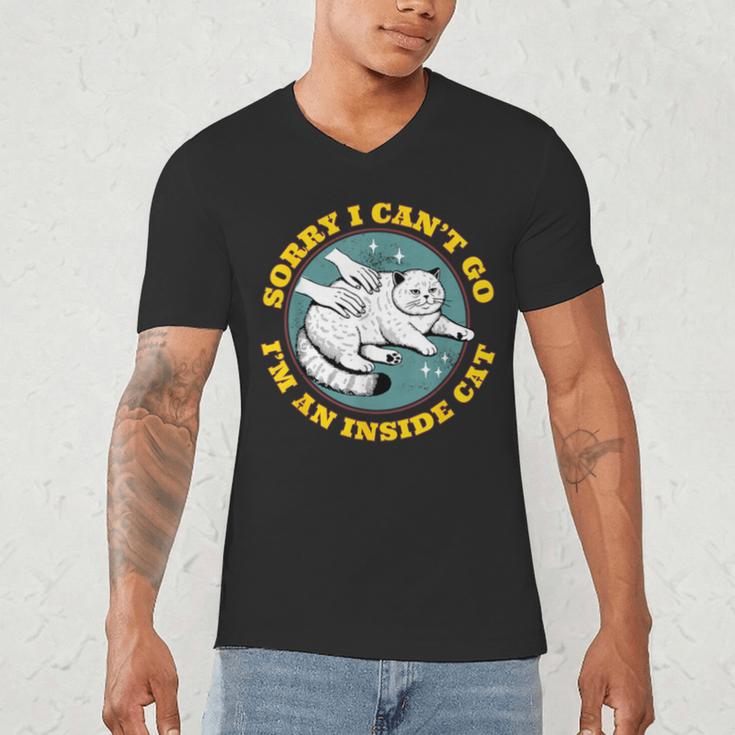 Funny Introvert Cat I Can't Go I'm An Inside Cat Homebody Men's V-Neck T-Shirt Funny Introvert Cat I Can't Go I'm An Inside Cat Homebody Men's V-Neck T-Shirt