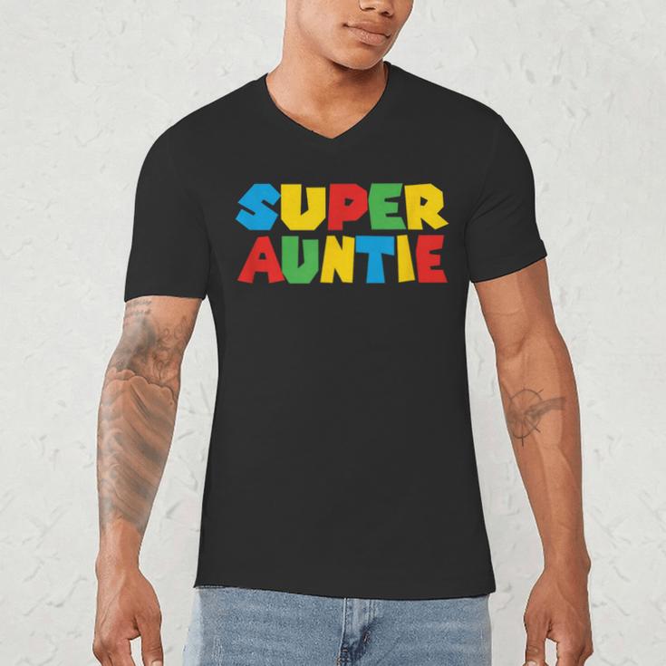 Gamer Aunt Super Auntie Gaming Matching Dad & Mom Kids Men's V-Neck T-Shirt
