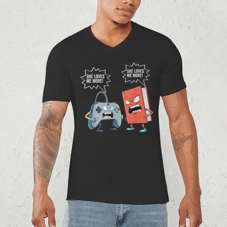 Gamer Book Lover Girl Women Bookworm Video Gaming Daughter Men's V-Neck T-Shirt