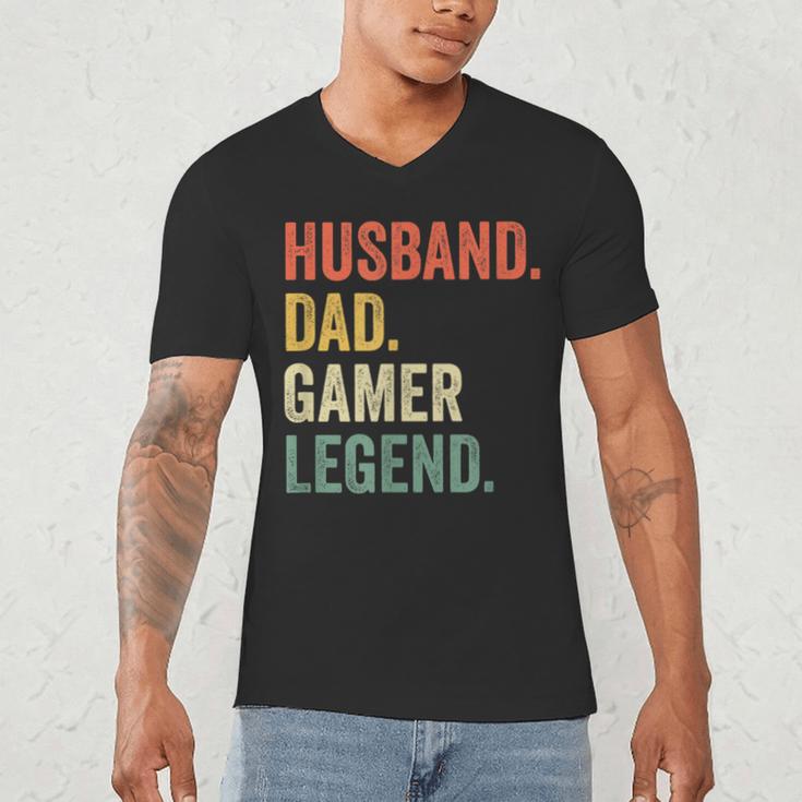 Gamer Husband Dad Video Game Legend Father's Day Men's V-Neck T-Shirt