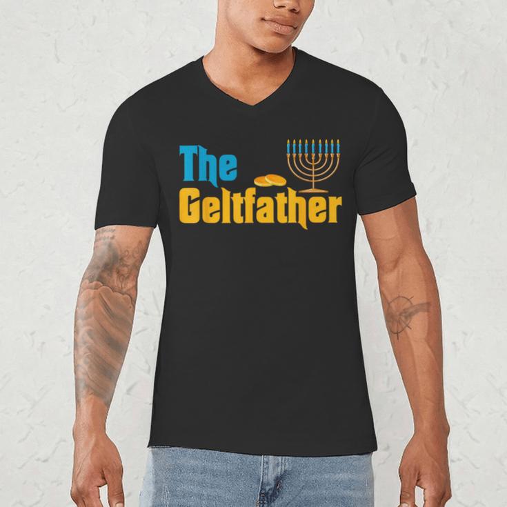 Gelt Father Hanukkah Menorah Jewish Dad Pajamas Men's V-Neck T-Shirt