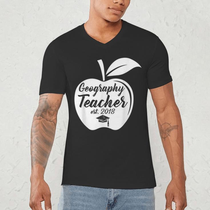Geography Teacher Est 2018 School GraduationShirt Men's V-Neck T-Shirt