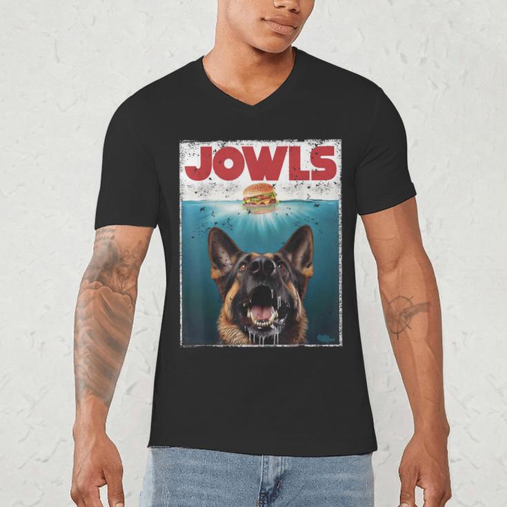 German Shepherd Jowls Hamburger GSG Dog Mom Dog Dad Men's V-Neck T-Shirt