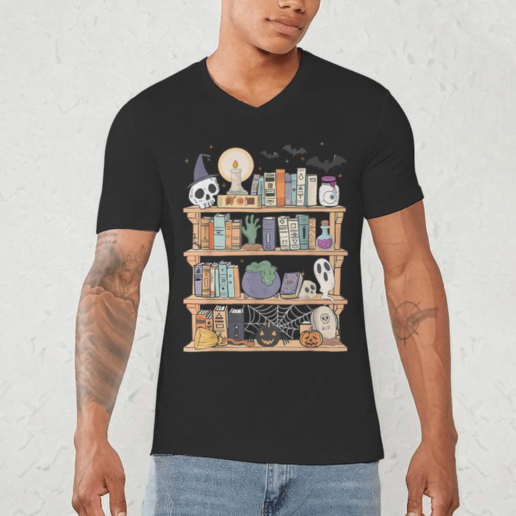 Ghost Book Reading Books Lover Teacher Happy Halloween Men's V-Neck T-Shirt