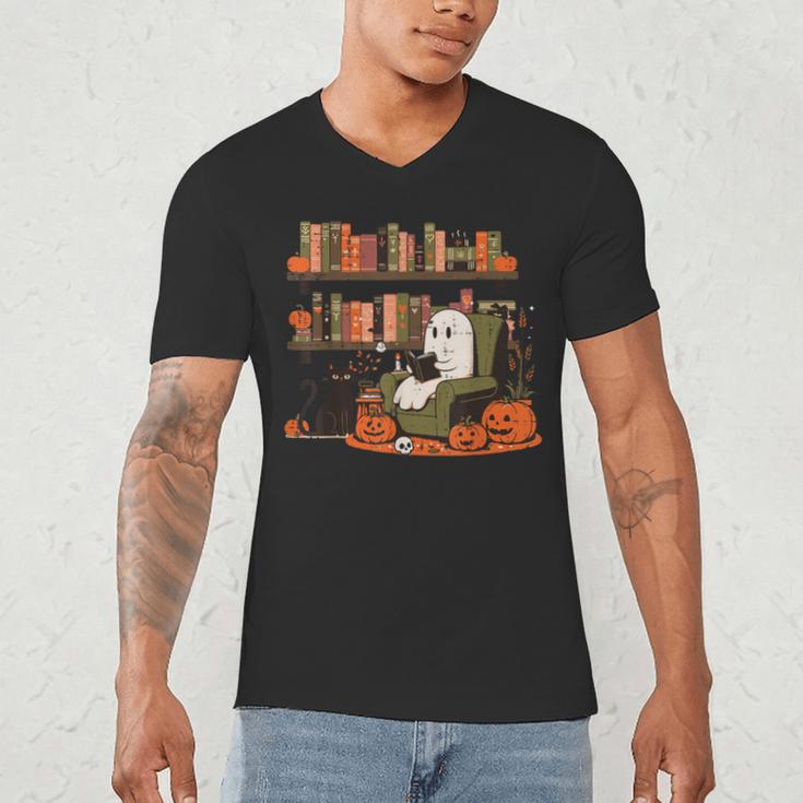 Ghost Library Reading Books Halloween Men Women Kids Men's V-Neck T-Shirt Ghost Library Reading Books Halloween Men Women Kids Men's V-Neck T-Shirt