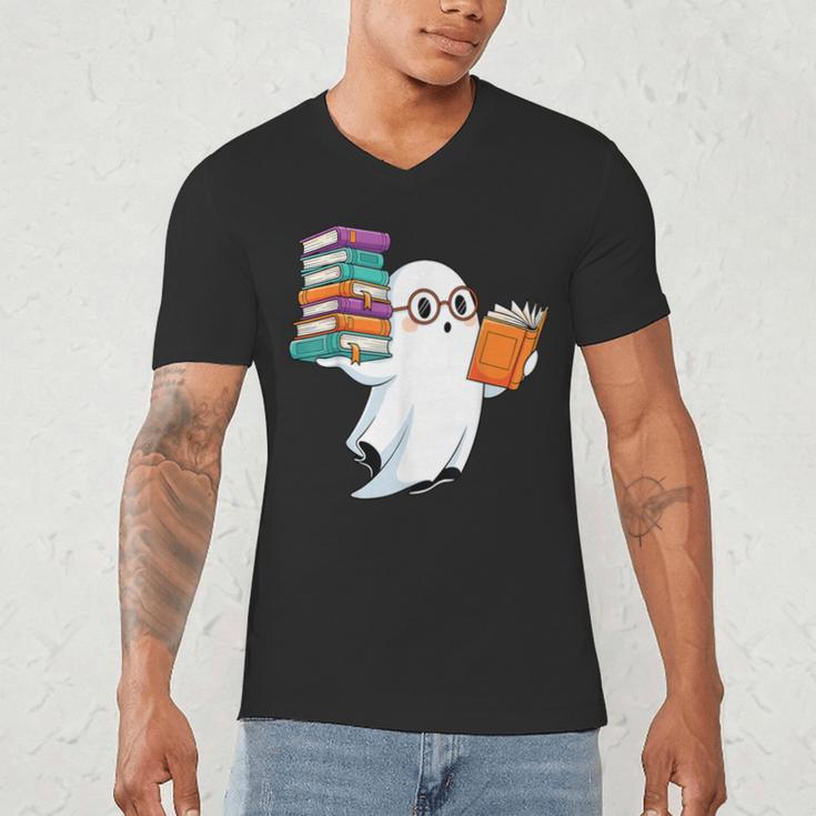 Ghost Reading Books Halloween Library Men's V-Neck T-Shirt