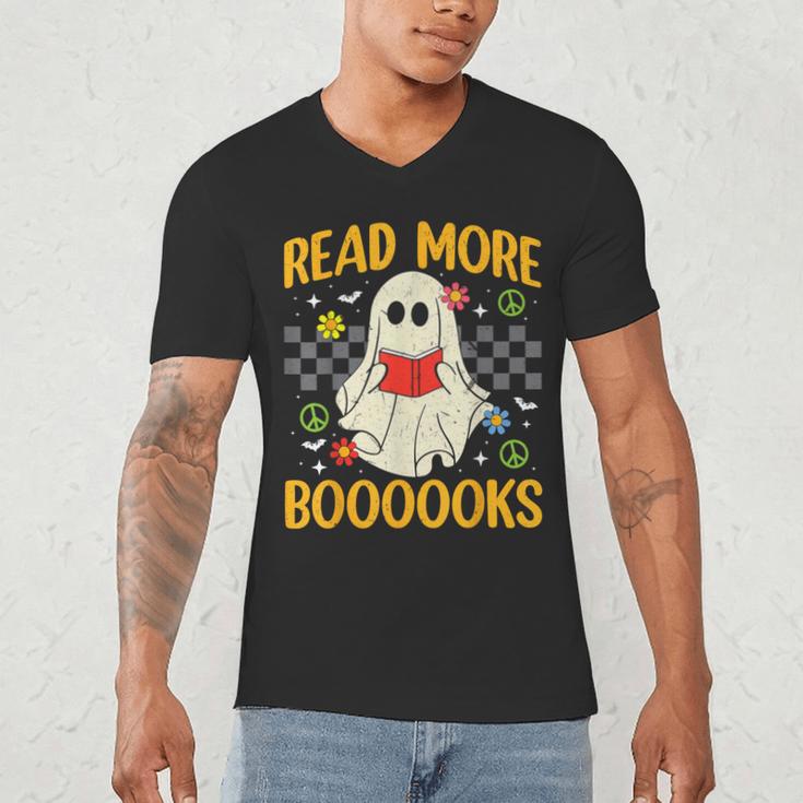 Ghost Reading Books Teacher Student Halloween Read More Book Men's V-Neck T-Shirt Ghost Reading Books Teacher Student Halloween Read More Book Men's V-Neck T-Shirt