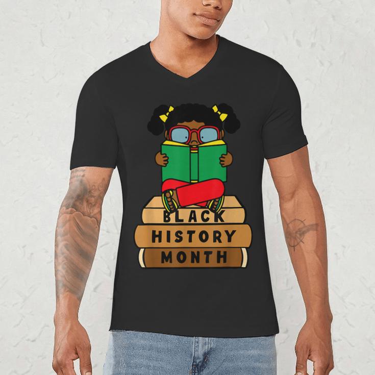 Girl Kid Reading Book Black History Month Bookworm Men's V-Neck T-Shirt Girl Kid Reading Book Black History Month Bookworm Men's V-Neck T-Shirt