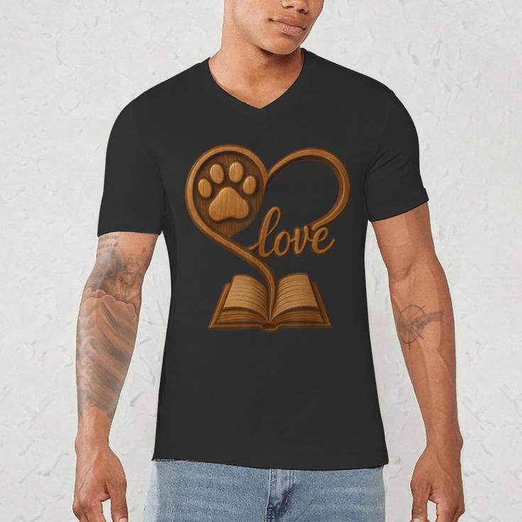 Girl Who Loves Dogs & Books Heart Dog Lover Reader Reeding Men's V-Neck T-Shirt