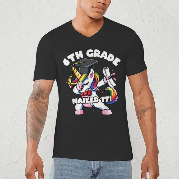 Girls Dabbing Unicorn 6th Sixth Grade Nailed It Graduation Men's V-Neck T-Shirt