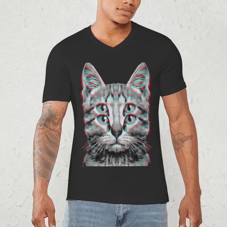 Glitch Weird Cat Kitten Optical Illusion Cat Mom Dad Men's V-Neck T-Shirt